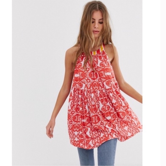 FREE PEOPLE LINEN BLEND FLOWY SLEEVELESS HALTER STYLE TUNIC TOP NWT - Picture 10 of 16